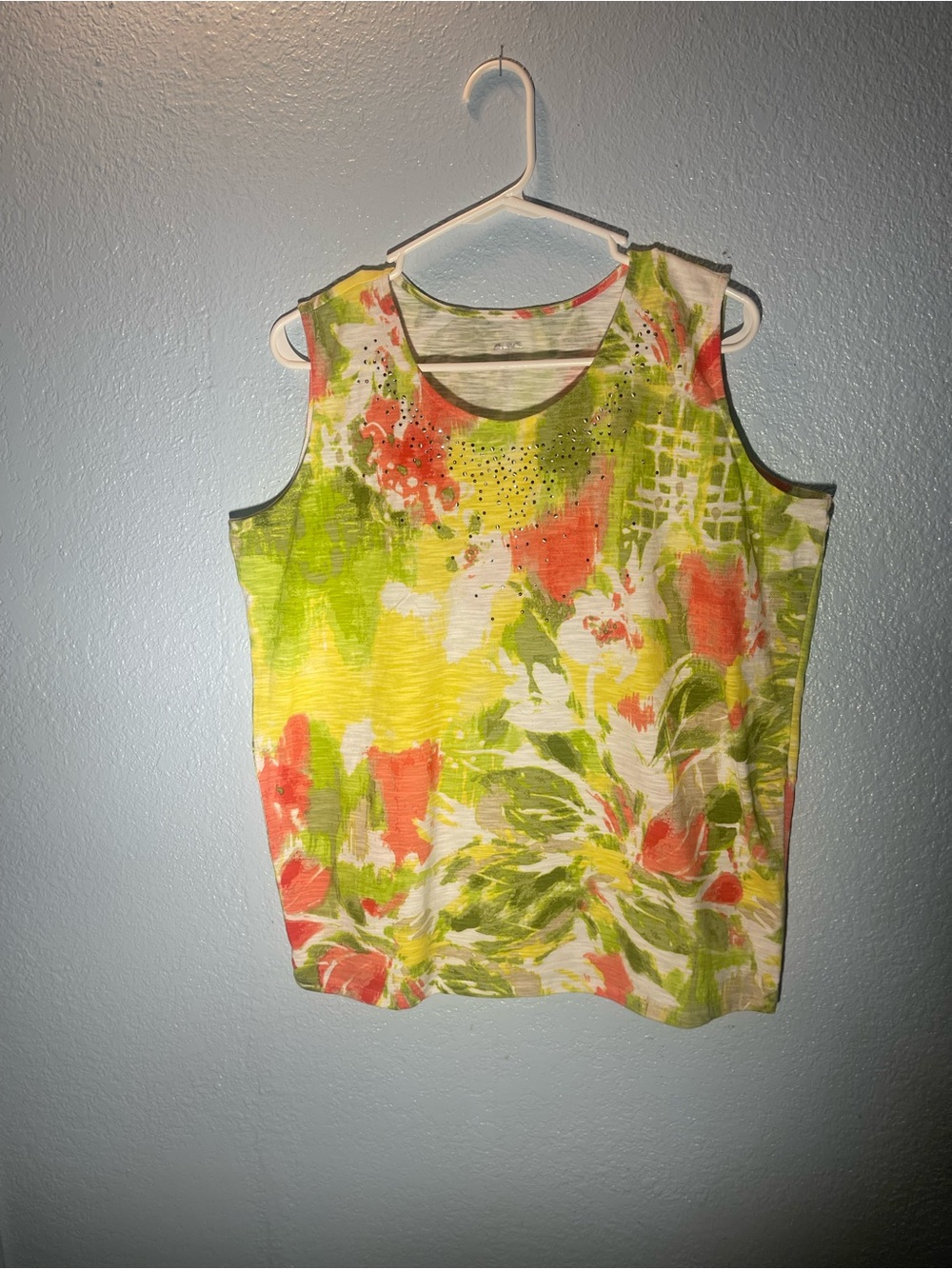 Alia Floral Sleeveless Tank in Lime Green, Coral & White
